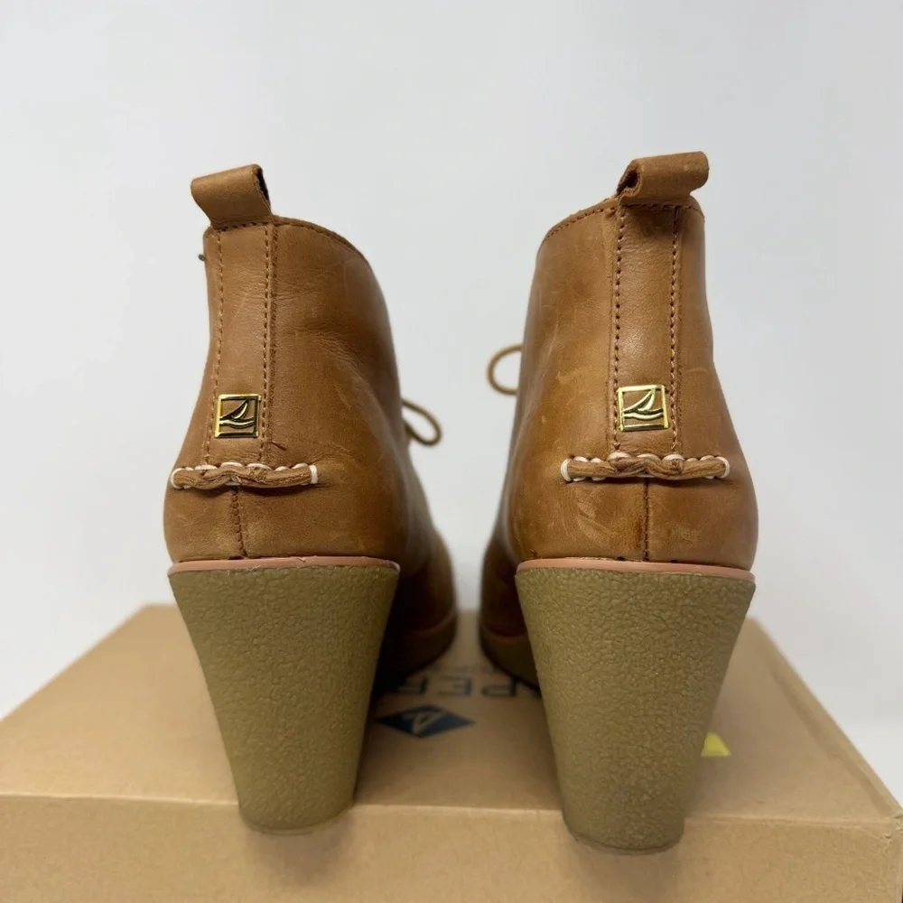 Sperry Harlow Burnished Wedge Booties Brown Leather Lace Up Ankle Boots Size 9